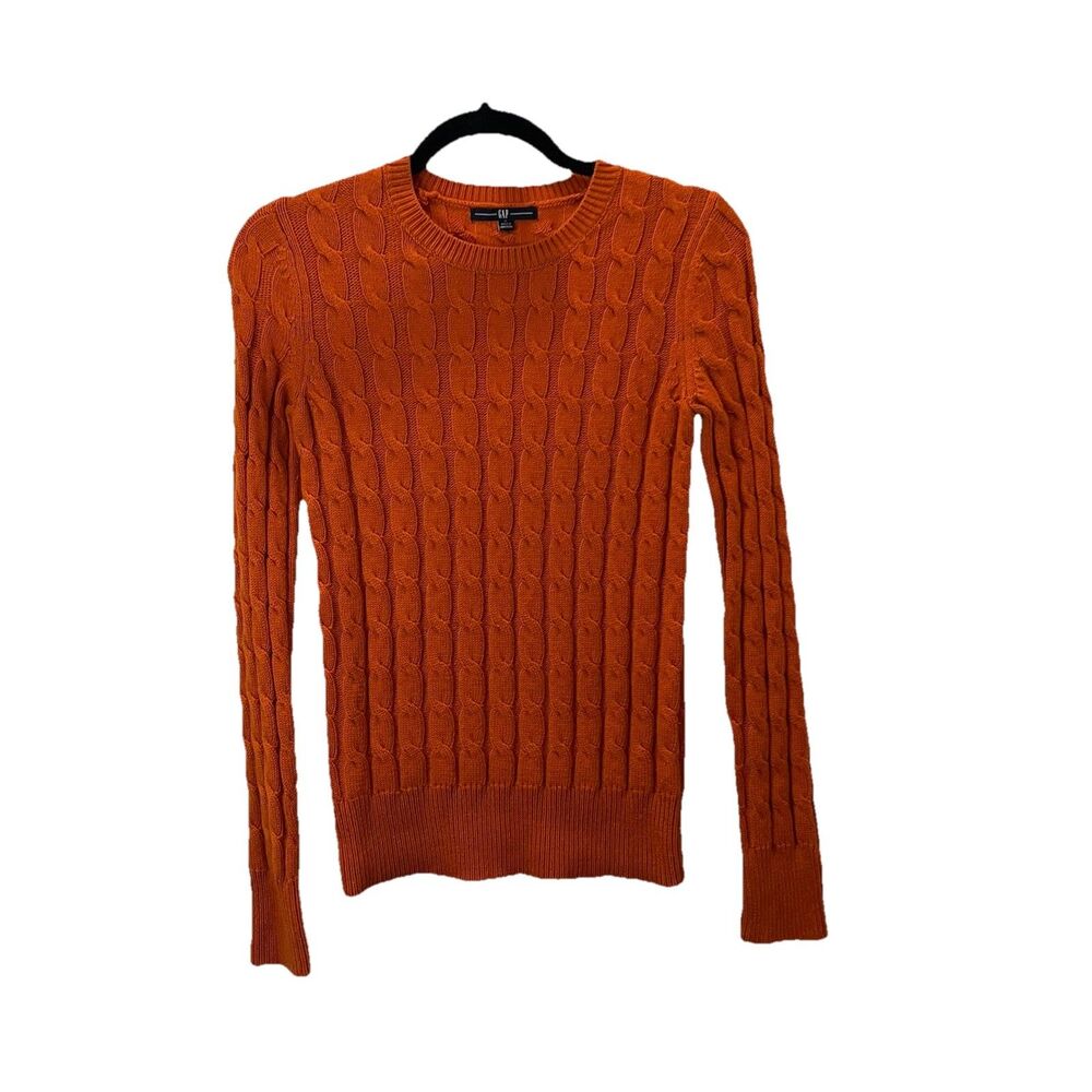 Gap Fisherman Sweater Womens Size S Orange Cable Knit Crew Pullover Vintage
